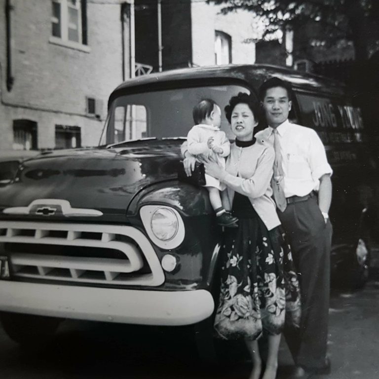 Jasmine and her parents in June 1957